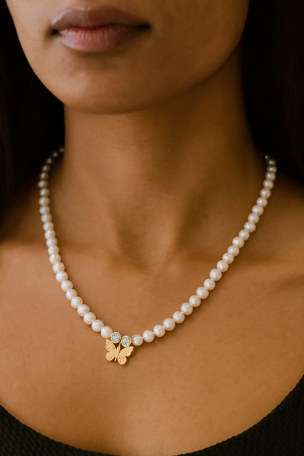 The Whispered Wings Pearl and Butterfly Custom Necklace Calgary and Airdrie